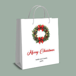 Custom name Christmas wreath holiday gift bag idea Mittlere Geschenktüte