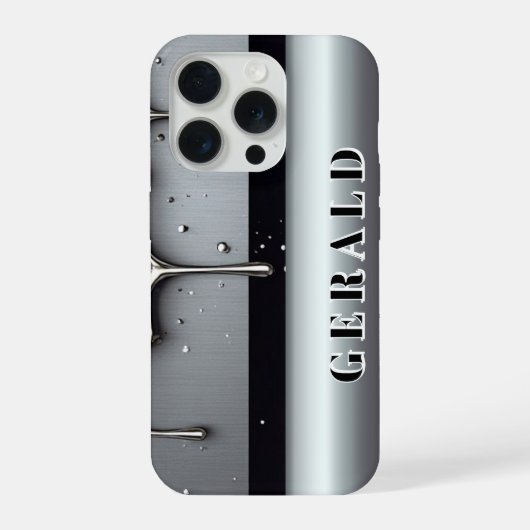 ✨ Custom Name Chrome Flow Liquid Silver Metal Drip iPhone Hülle (Rückseite)