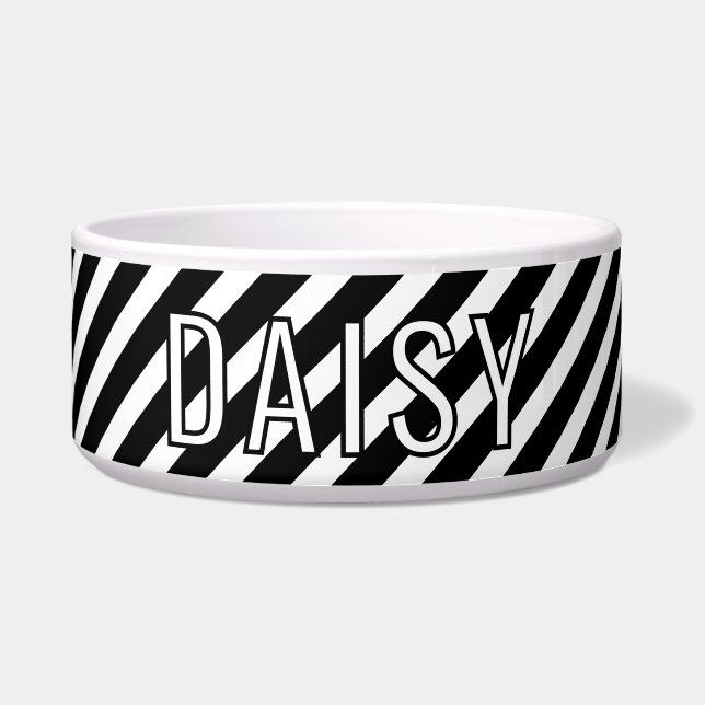Custom Name Classic White Black Stripe Pattern Napf (Vorderseite)