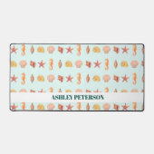 Custom Name Coastal Watercolor Seashells Teal Schreibtischunterlage (Vorderseite)