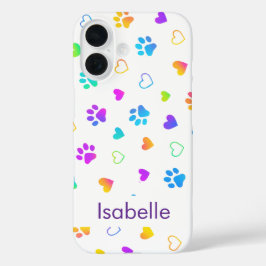 Custom Name Colorful Paw Print Pattern  iPhone 16 Hülle