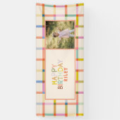 Custom Name Colourful Modern Plaid Birthday Photo Banner (Vertikal)