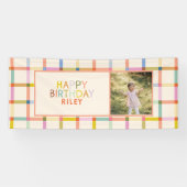 Custom Name Colourful Modern Plaid Birthday Photo Banner (Horizontal)