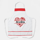 Custom Name Cooking Apron with Red Heart Design Schürze (Vorderseite)