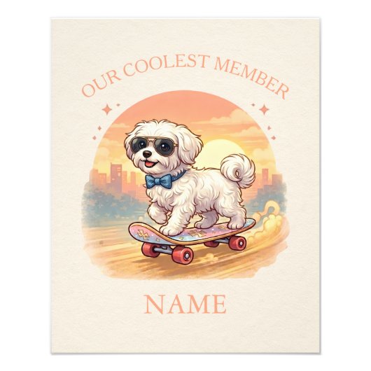 Custom Name Cool Maltese Dog Skateboarder  Fotodruck (Vorne)