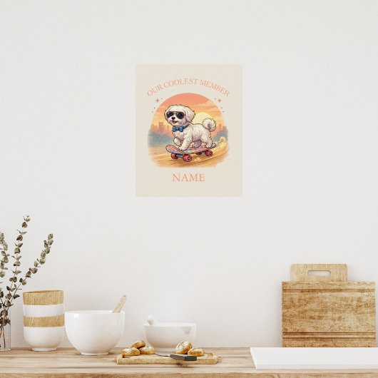 Custom Name Cool Maltese Dog Skateboarder  Poster (Küche)
