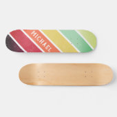Custom Name Cool Retro Stripes Skateboard (Horizontal)