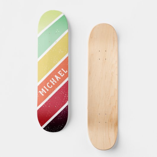 Custom Name Cool Retro Stripes Skateboard (Vorderseite)