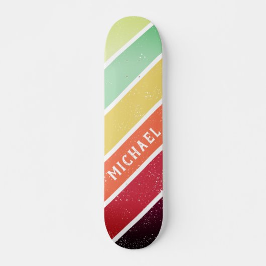 Custom Name Cool Retro Stripes Skateboard (Vorne)