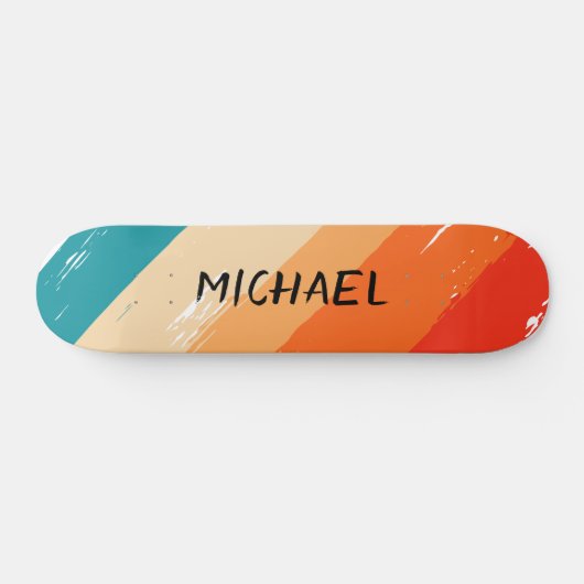 Custom Name Cool Retro Sunset Brush Strokes Skateboard (Horizontal)