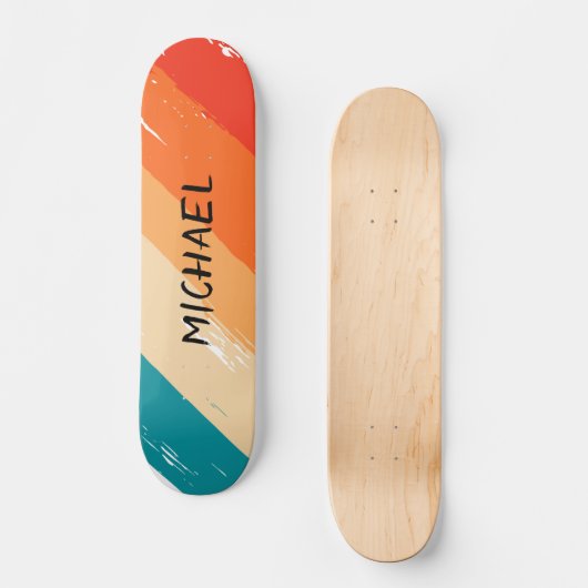 Custom Name Cool Retro Sunset Brush Strokes Skateboard (Vorderseite)
