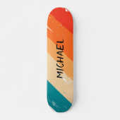 Custom Name Cool Retro Sunset Brush Strokes Skateboard (Vorne)