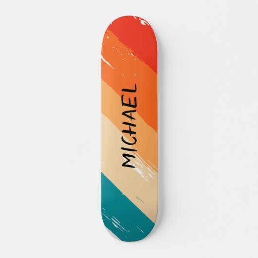 Custom Name Cool Retro Sunset Brush Strokes Skateboard (Vorne)