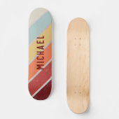 Custom Name Cool Retro Sunset Stripes Skateboard (Vorderseite)