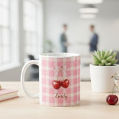 Custom Name Coquette Cherry Mug Red Bows Aesthetic Kaffeetasse