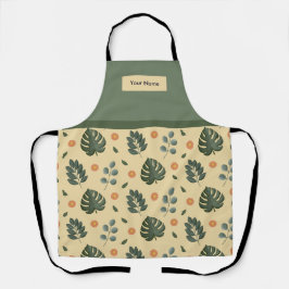 Custom Name Cream and Sage Green Botanical Apron Schürze