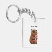 Custom Name Cute Capybara Pink Teddy Bear Keychain Schlüsselanhänger (Vorderseite links)