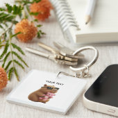 Custom Name Cute Capybara Pink Teddy Bear Keychain Schlüsselanhänger (Vorderseite rechts)