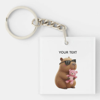 Custom Name Cute Capybara Pink Teddy Bear Keychain Schlüsselanhänger