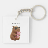 Custom Name Cute Capybara Pink Teddy Bear Keychain Schlüsselanhänger (Rückseite)