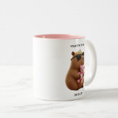 Custom Name Cute Capybara Teddy Bear Pink Mug Zweifarbige Tasse (VorderseiteRechts)