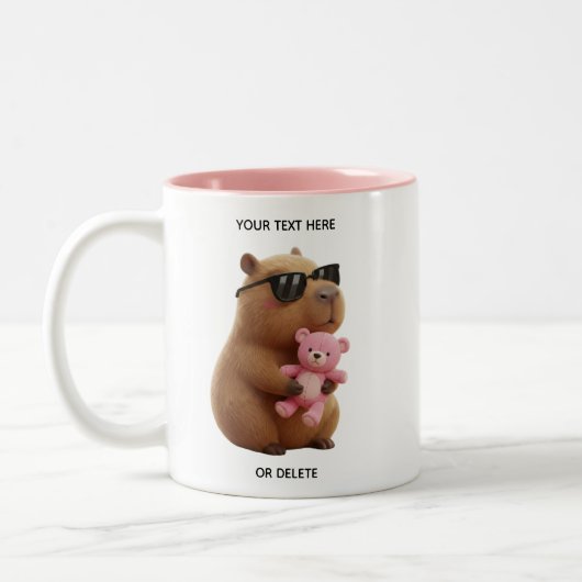 Custom Name Cute Capybara Teddy Bear Pink Mug Zweifarbige Tasse (Links)