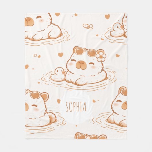Custom Name Cute Capybara With Sunglasses Kids Fleecedecke (Vorderseite)
