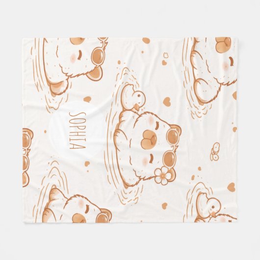Custom Name Cute Capybara With Sunglasses Kids Fleecedecke (Vorderseite (Horizontal))
