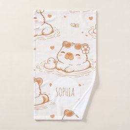 Custom Name Cute Capybara With Sunglasses Kids Handtuch
