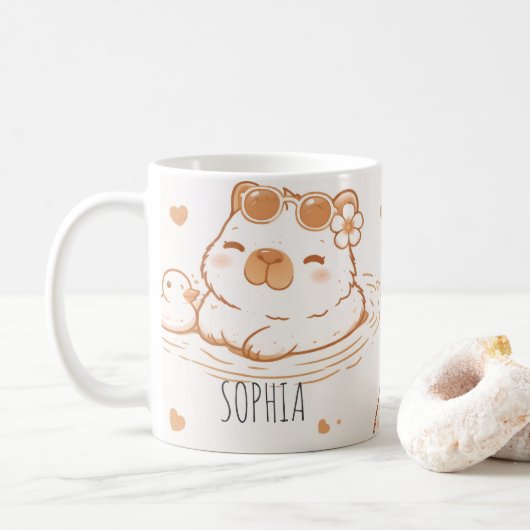 Custom Name Cute Capybara With Sunglasses Kids Kaffeetasse (Mit Donut)