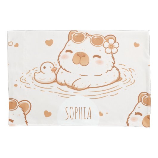 Custom Name Cute Capybara With Sunglasses Kids Kissenbezug (Vorderseite)