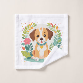 Custom Name Cute Floral Dog Puppy Kids Badhandtuch Set