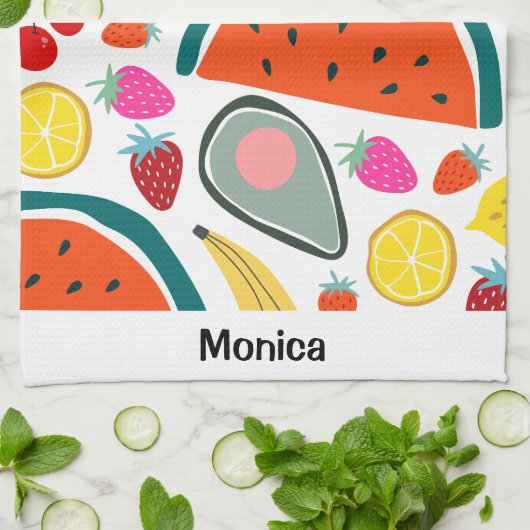 Custom Name Cute Fruits Background Geschirrtuch (Gefaltet)