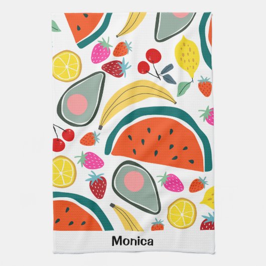 Custom Name Cute Fruits Background Geschirrtuch (Vertikal)
