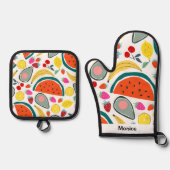 Custom Name Cute Fruits Background Ofenhandschuh & Topflappen-Set (Vorderseite)
