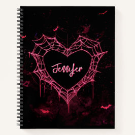 Custom Name Cute Gothic Pink Heart Spiderweb Notizblock