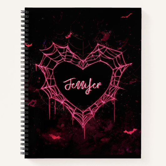 Custom Name Cute Gothic Pink Heart Spiderweb  Notizblock (Vorderseite)