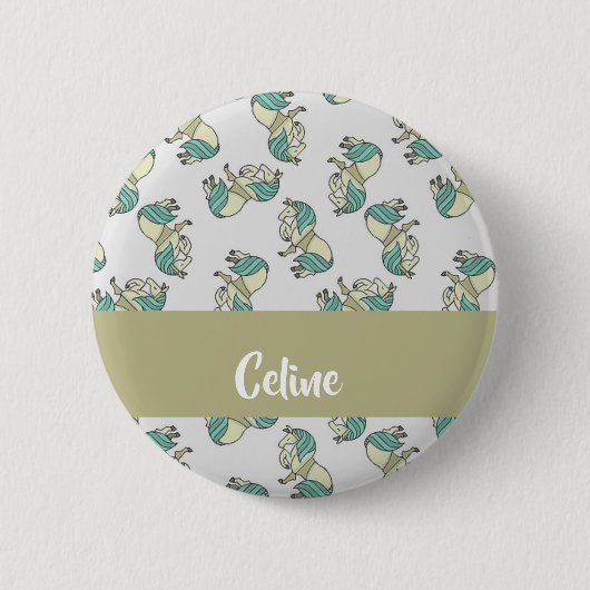 Custom name cute horses pattern button (Vorderseite)