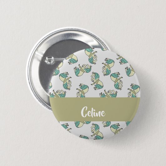 Custom name cute horses pattern button (Vorne & Hinten)