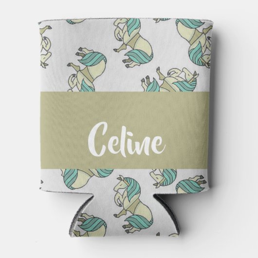 Custom name cute horses pattern dosenkühler (Vorderseite)