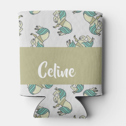 Custom name cute horses pattern dosenkühler (Rückseite)