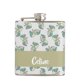 Custom name cute horses pattern flachmann