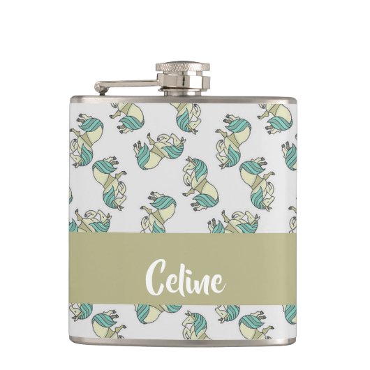 Custom name cute horses pattern flachmann (Vorderseite)