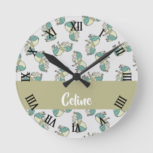 Custom name cute horses pattern runde wanduhr (Vorderseite)