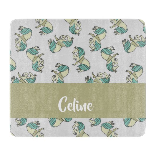 Custom name cute horses pattern schneidebrett (Vorderseite)
