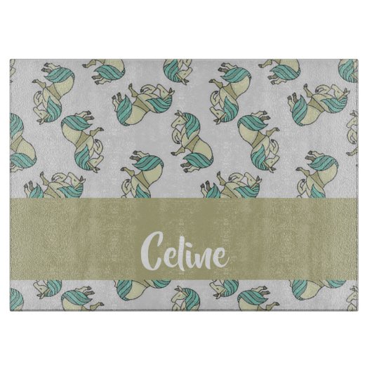 Custom name cute horses pattern schneidebrett (Vorderseite)