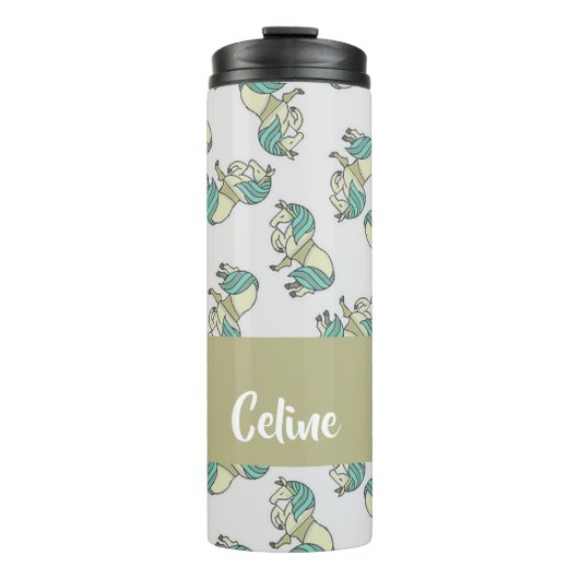 Custom name cute horses pattern thermosbecher (Vorderseite)