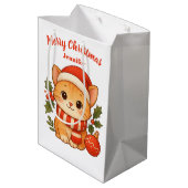 Custom Name Cute Kitten Merry Christmas Gift Bag Mittlere Geschenktüte (Rückseite Schrägansicht)