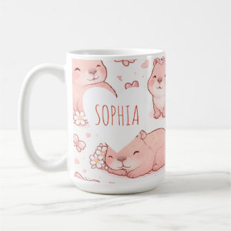 Custom Name Cute Pastel Capybara Bow Girls Kaffeetasse