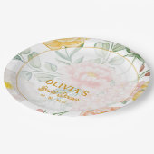 Custom Name Date Yellow Floral Bridal Shower Party Pappteller (Schrägansicht)